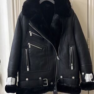 GORSKI Black Leather Shearling Jacket